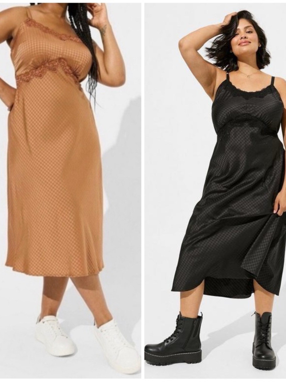 Women’s Lace-Trim Slip Dresses - Black and Tan